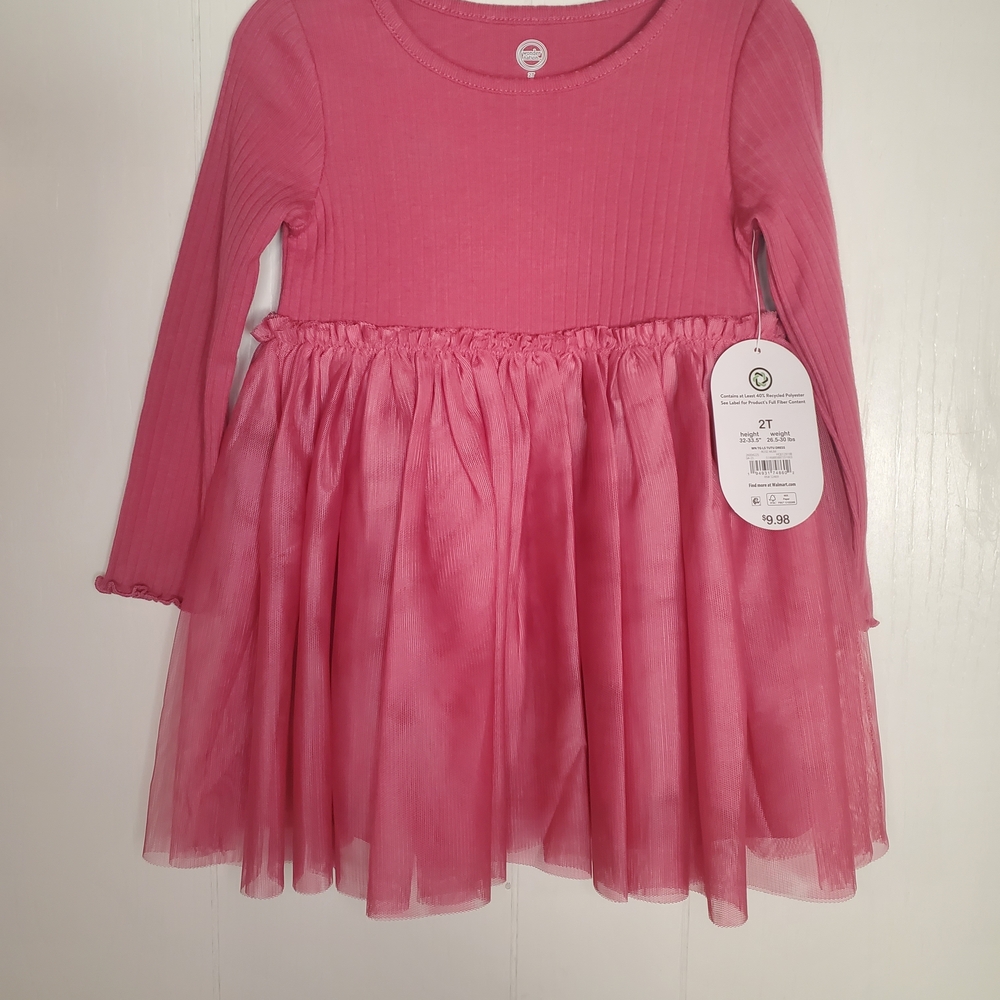 Kids Pink Long-Sleeve Tulle Dress